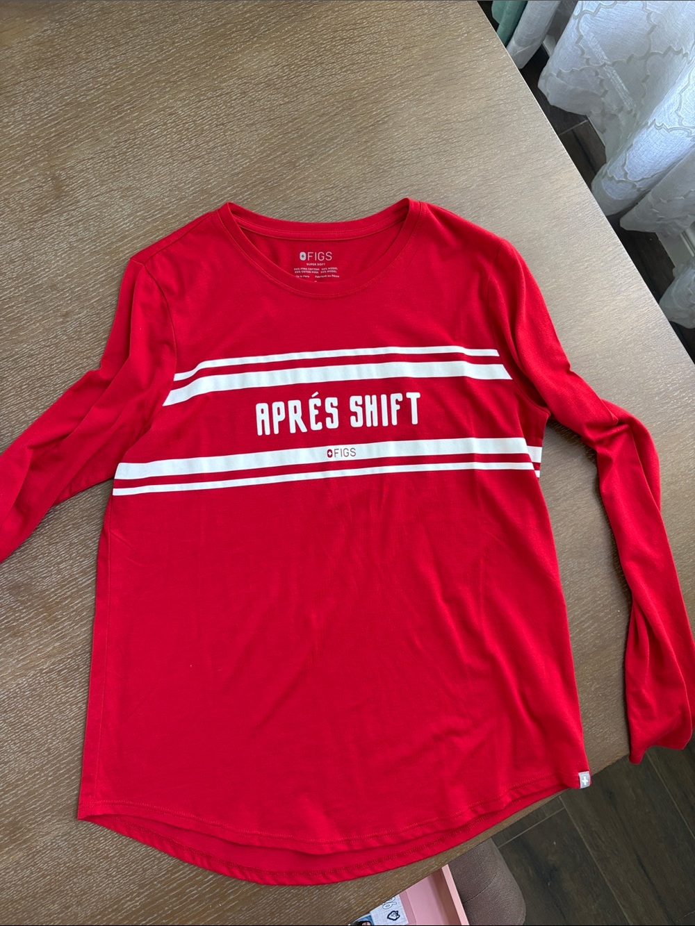 Like New. Figs Red Long Sleeve 'APRÉS SHIFT'